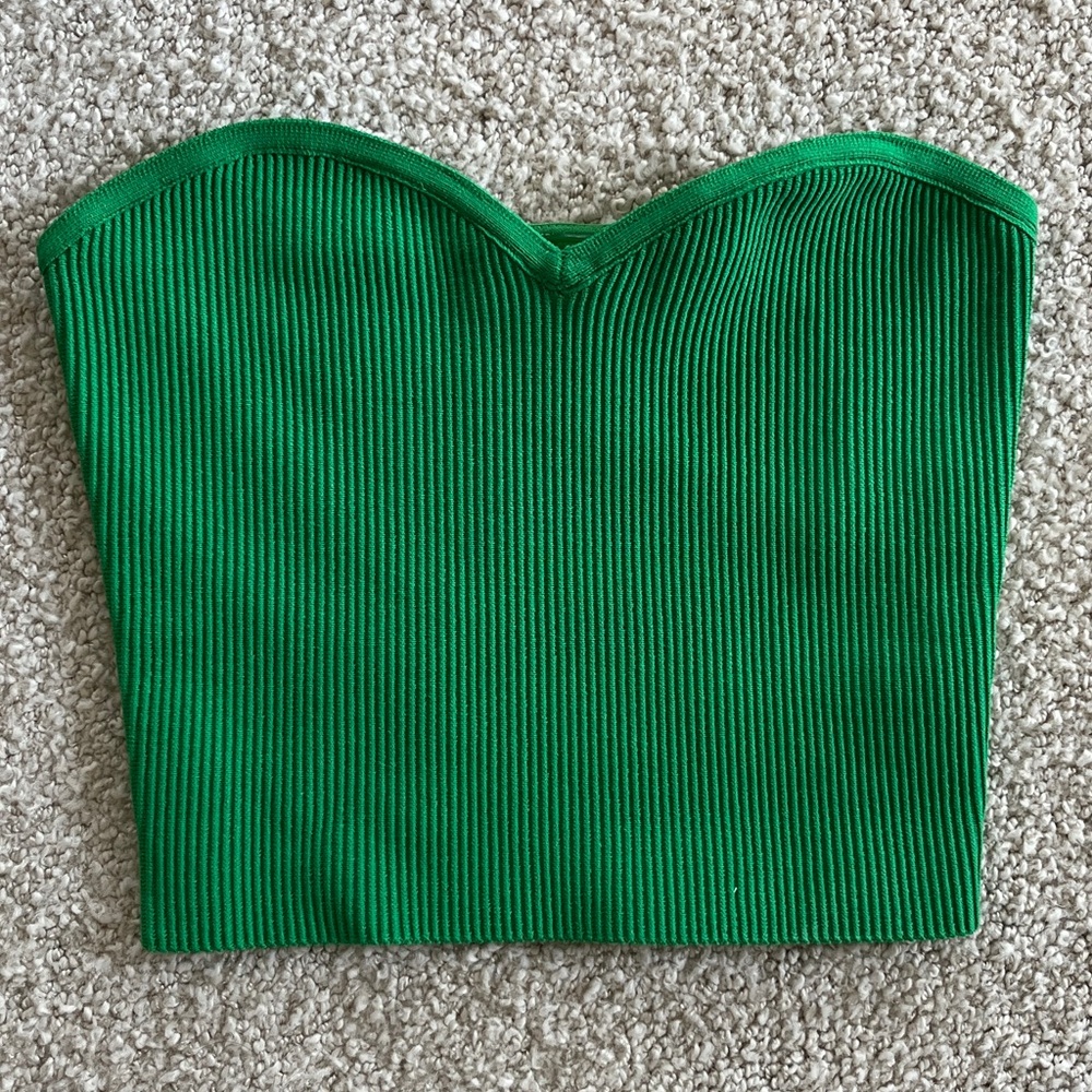 Babaton Aritzia Sculpt Strapless Green Crop Top
